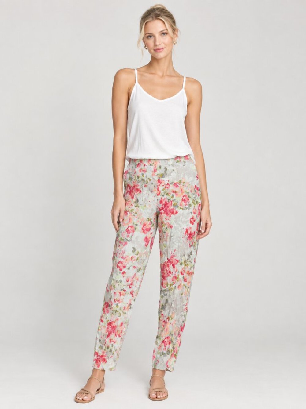2/$30 J. Jill Linen Stretch Floral Print Cropped Trouser Mid Rise Large #A4636